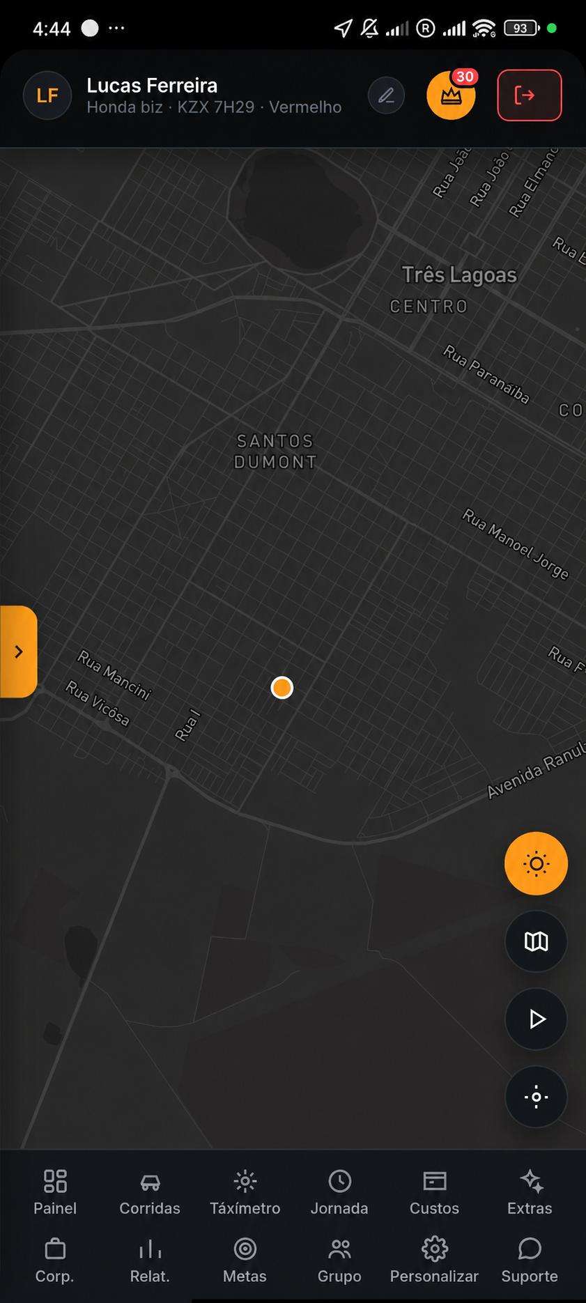 Painel do Drifin com mapa